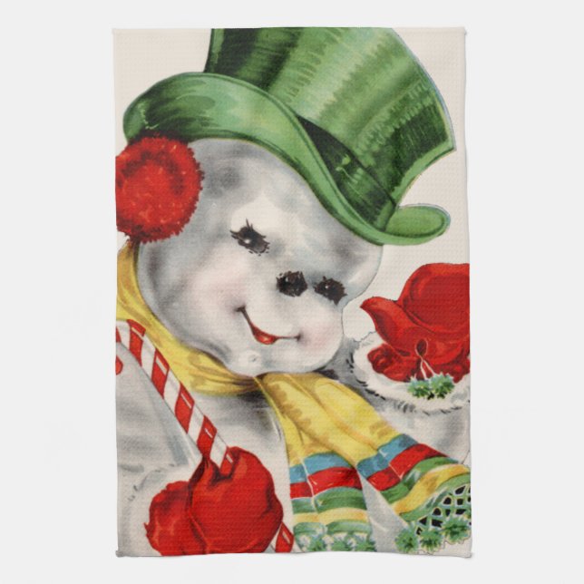 Rétro serviette de cuisine de bonhomme de neige de (Vertical)
