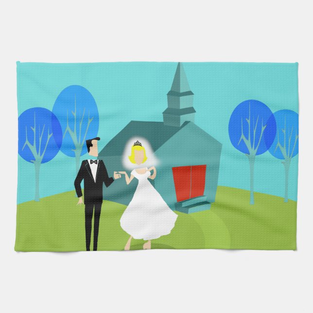 Rétro serviette de cuisine de couples de mariage (Horizontal)