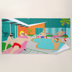 Rétro serviette de plage gaie de réception au bord