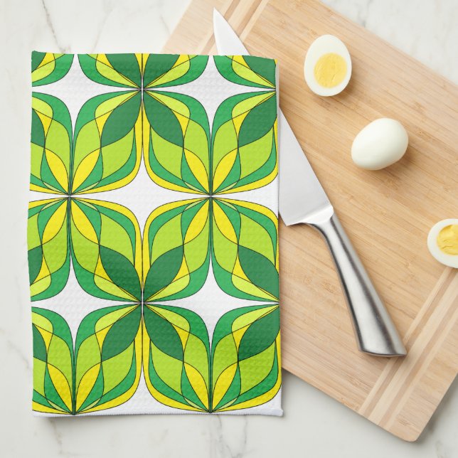 Rétro serviette verte et jaune de conception (Quart Plié)