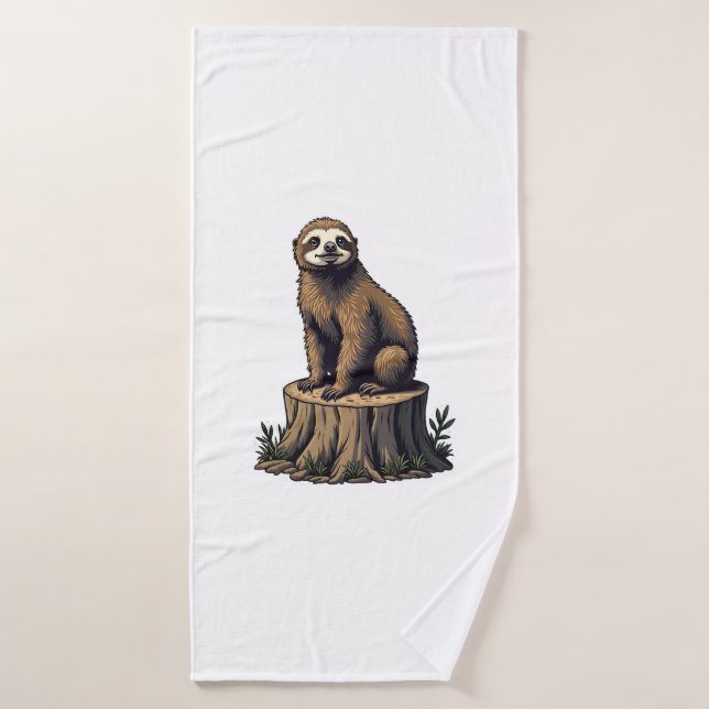 Retro Sloth Engraving Wildlife Shirt (3) (Serviette de bain)