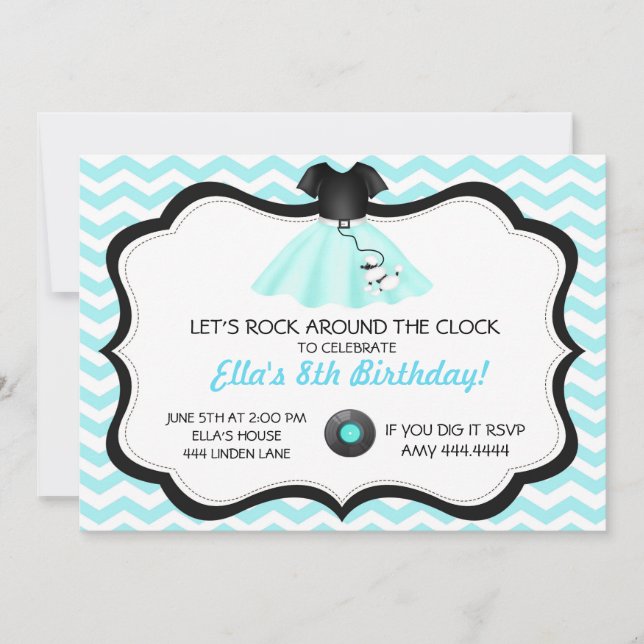 Rétro Sock Hop Poodle Jupe Anniversaire Invitation (Devant)