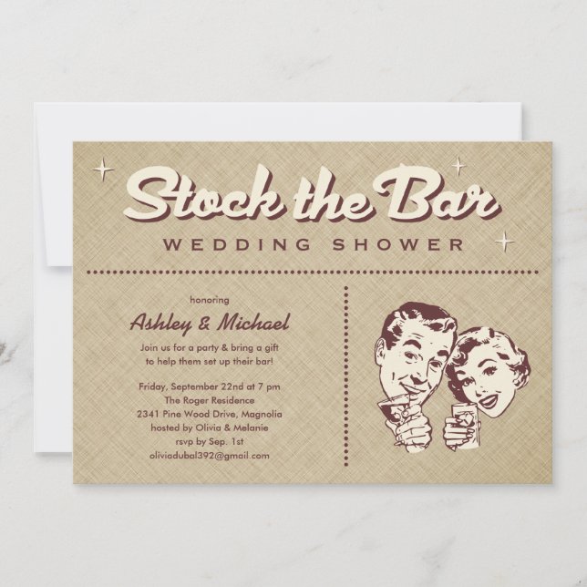 Rétro stock les invitations de partie de barre (Devant)