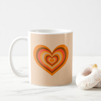 Retro Striped Heart Mug - Orange on Beige