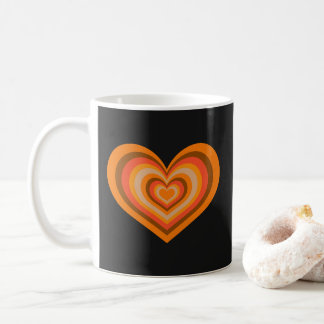 Retro Striped Heart Mug - Orange on Black
