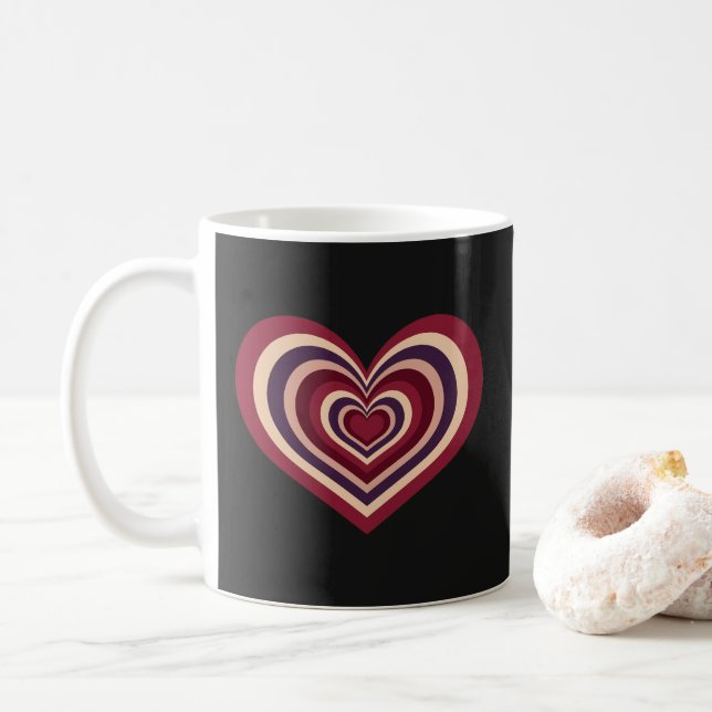 Retro Striped Heart Mug - Red on Black (Avec donut)