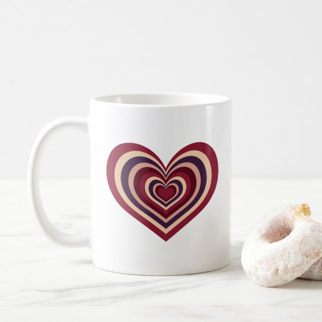 Retro Striped Heart Mug - Red on White (Avec donut)