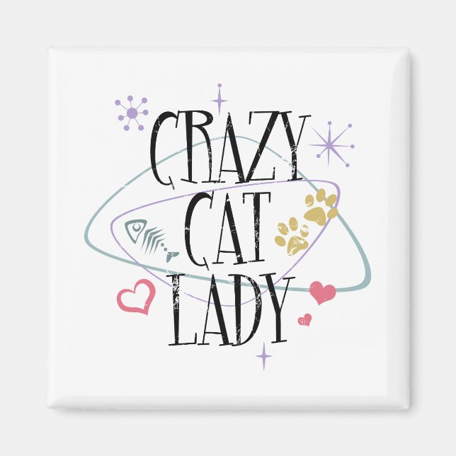 Retro Style Crazy Cat Lady Magnet (Devant)