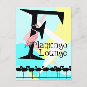 Retro Style Flamant rose Lounge Carte postale aqua