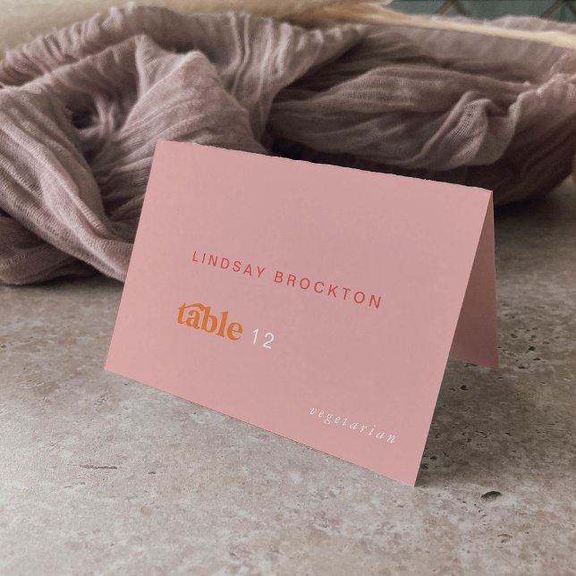 Retro Summer Pink Orange Nom Mariage Cartes de Pla (Retro Summer Pink Orange Name Wedding Place Cards)