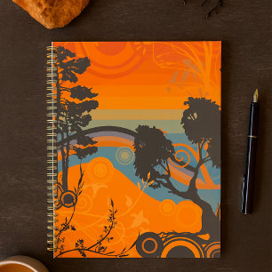 Retro Sunset Forest Paysage Abstrait