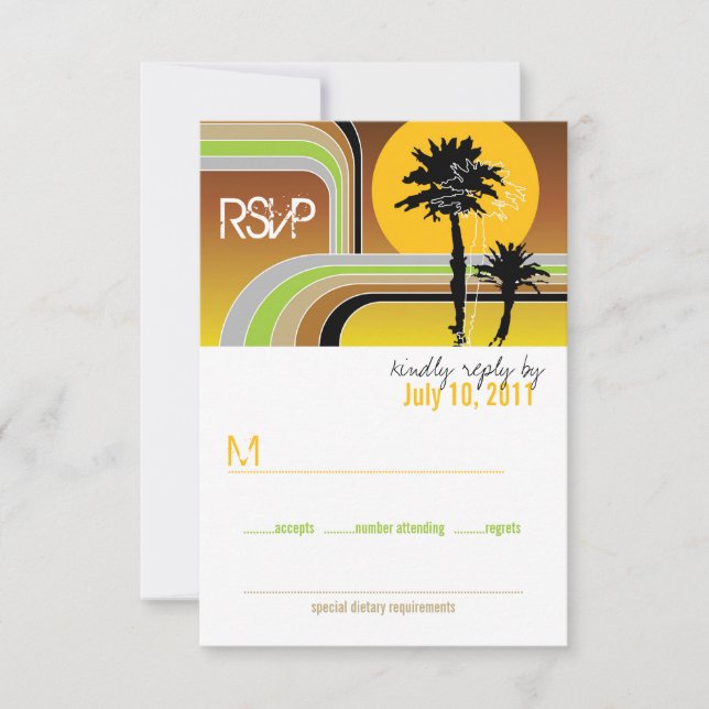 Retro Sunset Tropical Palm Trees Wedes Carte RSVP (Devant)