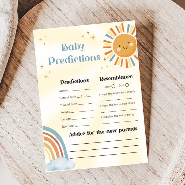 Retro Sunshine Baby Shower Baby Predictions Game (Retro Here Comes The Son Sunshine Baby Shower Game)