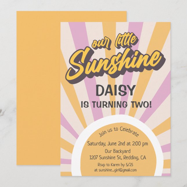 Retro Sunshine été Invitation d'anniversaire (Devant / Derrière)