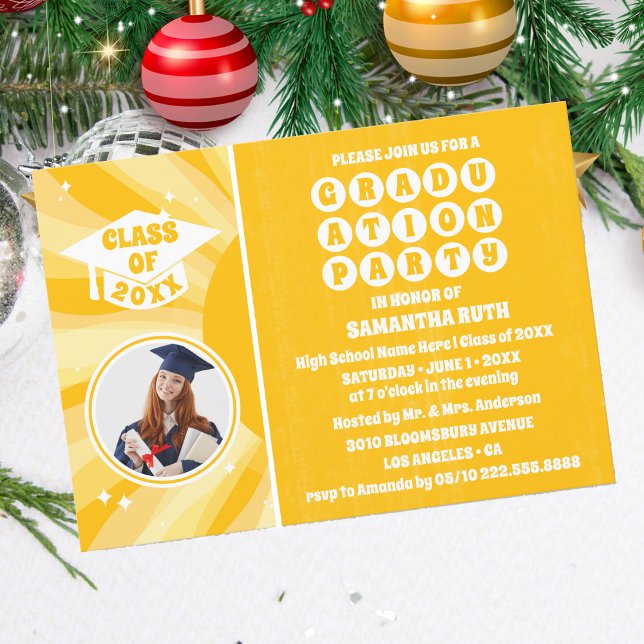 Retro Sunshine Photo Graduation Party Invitation (Créateur téléchargé)