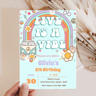 Retro Super Rainbow 5e anniversaire Invitation