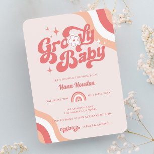 Retro Super Wavy Baby Girl Shower Invitation