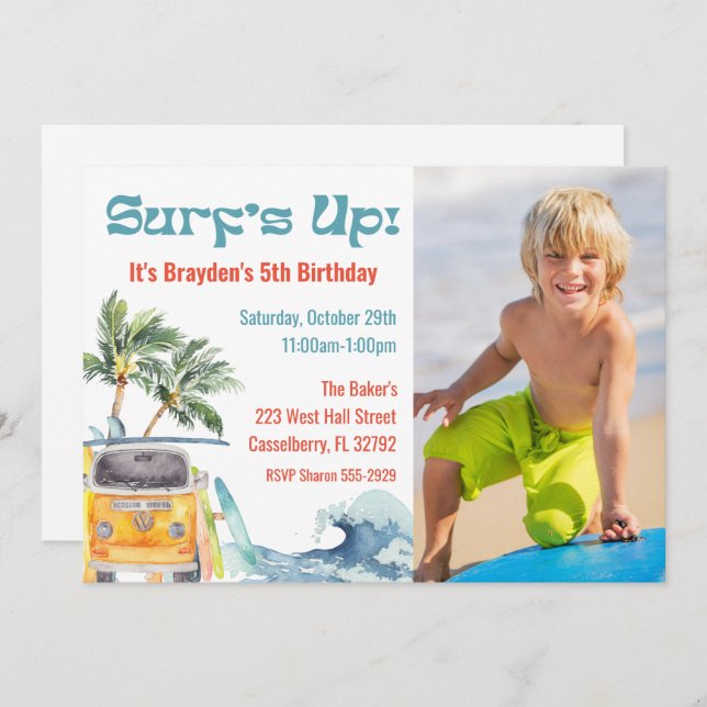 Retro Surf Anniversaire Invitations de fête Photo (Devant / Derrière)