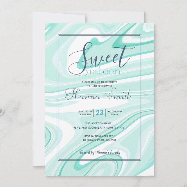 Retro Swirl Liquide Aqua Peinture Verte Esthétique (Devant)