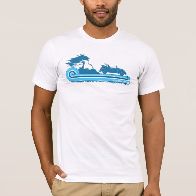 Rétro T-shirt de surf de "Shortboarder" en Teal et (Devant)