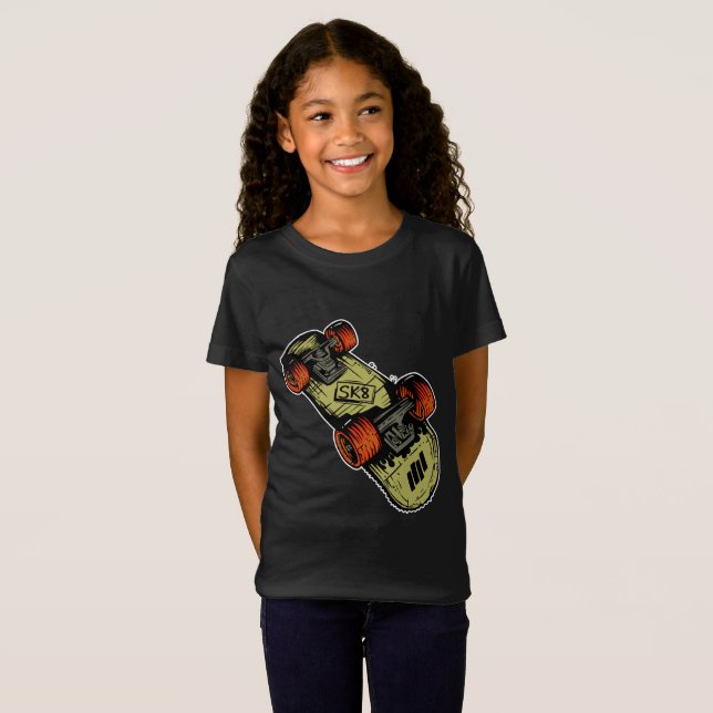 Rétro T-shirt faisant de la planche à roulettes (Devant entier)