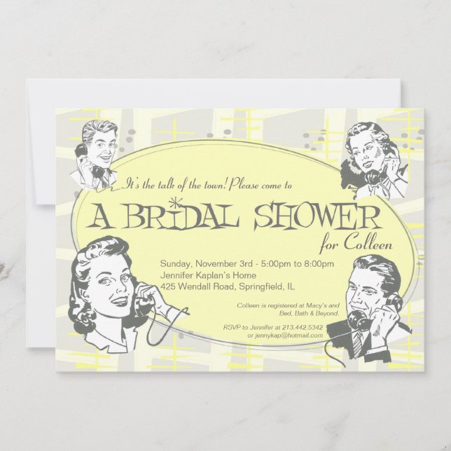 Retro Talk of the Town Bridal Shower Invitation (Devant)
