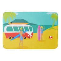 Rétro tapis de bain de couples de surfer