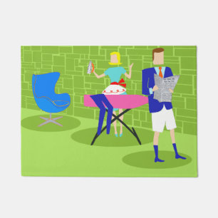 Rétro tapis de porte de couples de bande dessinée