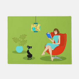 Rétro tapis de porte de femme de lecture