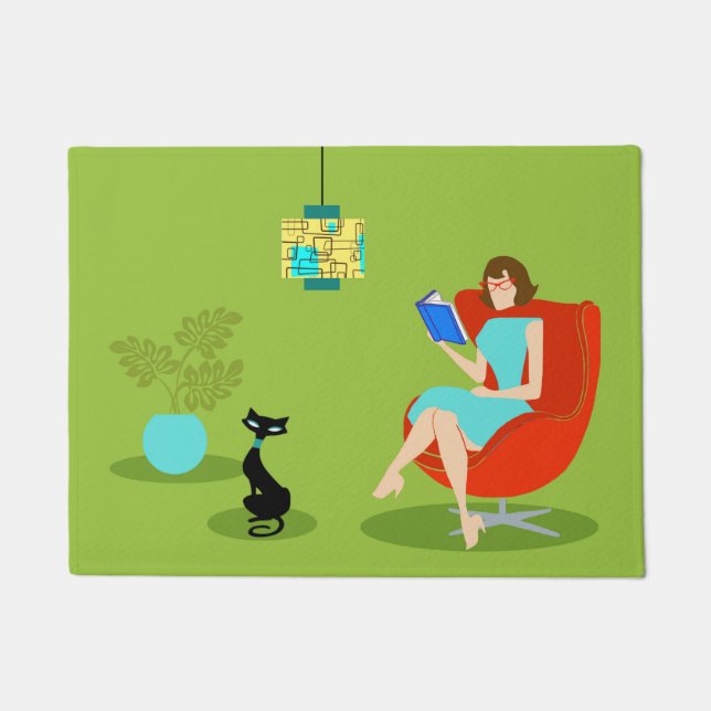 Rétro tapis de porte de femme de lecture (Devant)