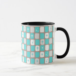 Rétro tasse de sonnerie de Starbursts de turquois