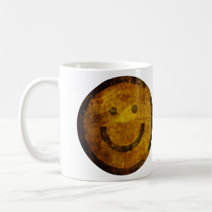 Rétro tasse heureuse affligée de visage