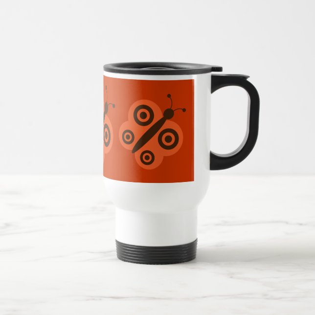 Rétro tasse orange et brune de voyage de papillons (Droite)