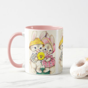 Rétro tasse vintage mignonne de vacances de lapins