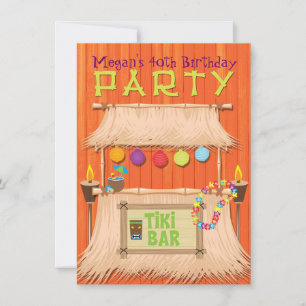 Retro Tiki Bar Tropical Hawaiian Party Invitation