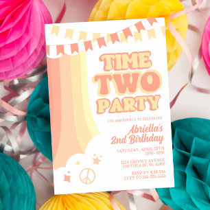 Retro Time Deux parties 2e anniversaire Invitation