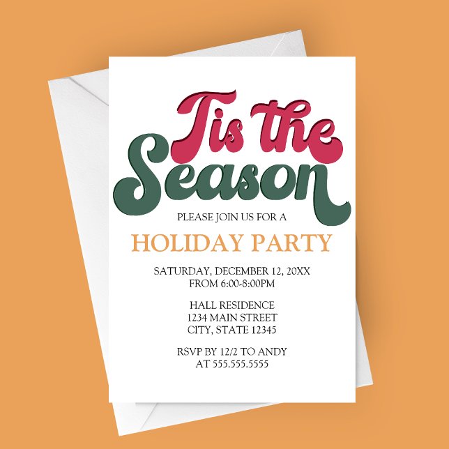 Retro ’Tis Season Fête Invitation (Tis The Season Holiday Party Invitation | Retro Christmas Party Invitation )