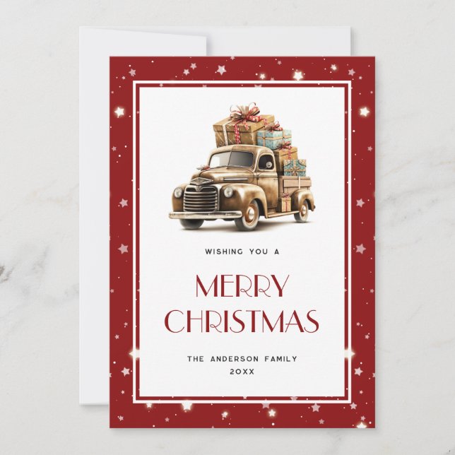 Retro Truck Cadeaux Stars Joyeux Noël Carte (Devant)