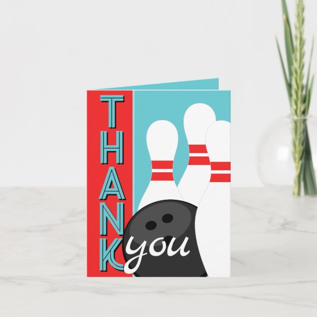 Retro Turquoise Blue et Red Bowling Merci Cartes (Devant)