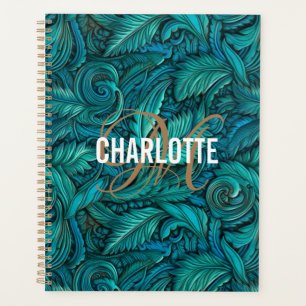 Rétro turquoise en cuir à outils nom monogramme
