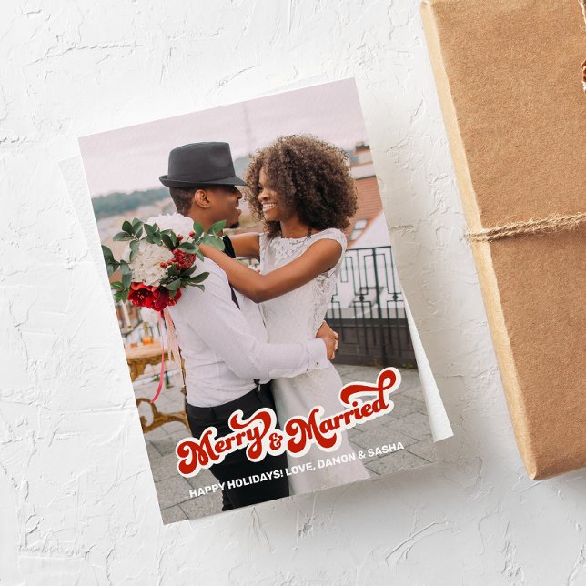 Retro Type "Merry & Married" Carte photo complet (Créateur téléchargé)