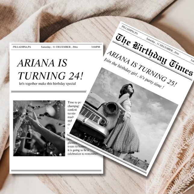 Retro unique journal Anniversaire Fête Invitation (Créateur téléchargé)