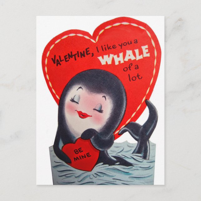Retro Valentine baleine Vacances carte postale mig (Devant)