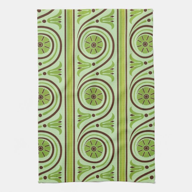 Retro Vert et Brown motif floral serviette de cuis (Vertical)