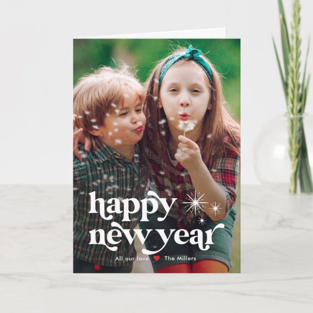 Retro Vibe Bonne année Carte photo (Devant)