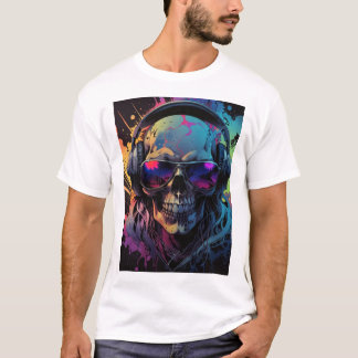 Rétro Vibe Skull T-Shirt Design avec la musique Fl
