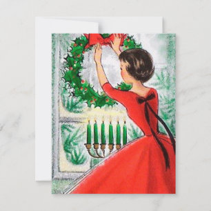 Retro Vintage Christmas lady ajouter une carte de