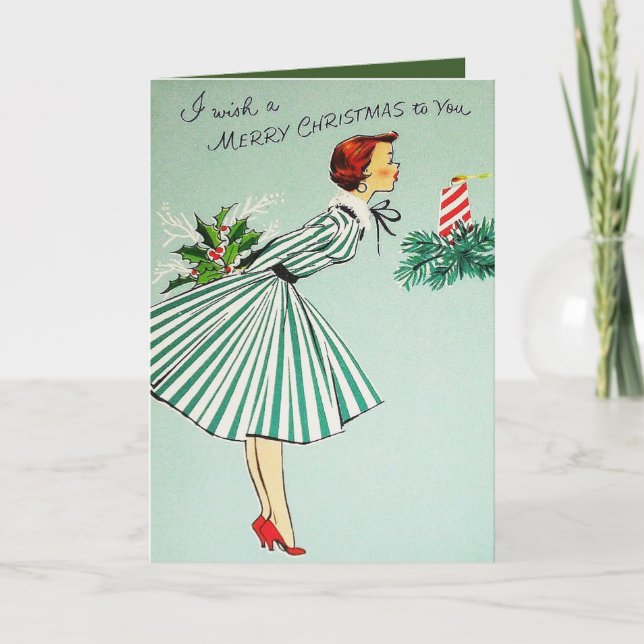 Retro Vintage Christmas lady ajouter une carte tex (Devant)