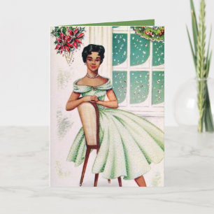 Retro Vintage Christmas lady ajouter une carte tex