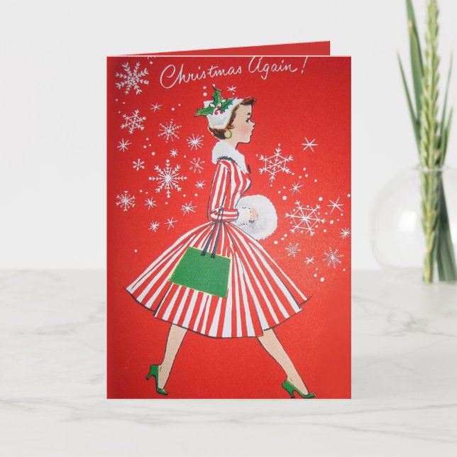 Retro Vintage Christmas lady ajouter une carte tex (Devant)